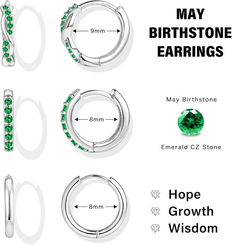 Inerney 14K Gold Plated Huggie Hoop Earrings for Women, Small Sterling Silver Earring Set Hypoallergenic Cartilage Helix Stacks, Mini Dainty Cute Trendy Birthstone Jewelry Gift for Multiple Piercings - Image 3